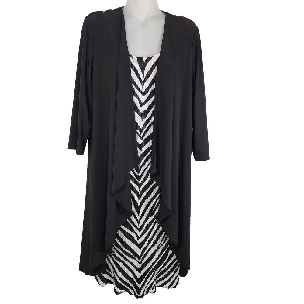 R&M Richards Womens Jersey Jacket Zebra Print Shift Dress Pull On Knee Length 12